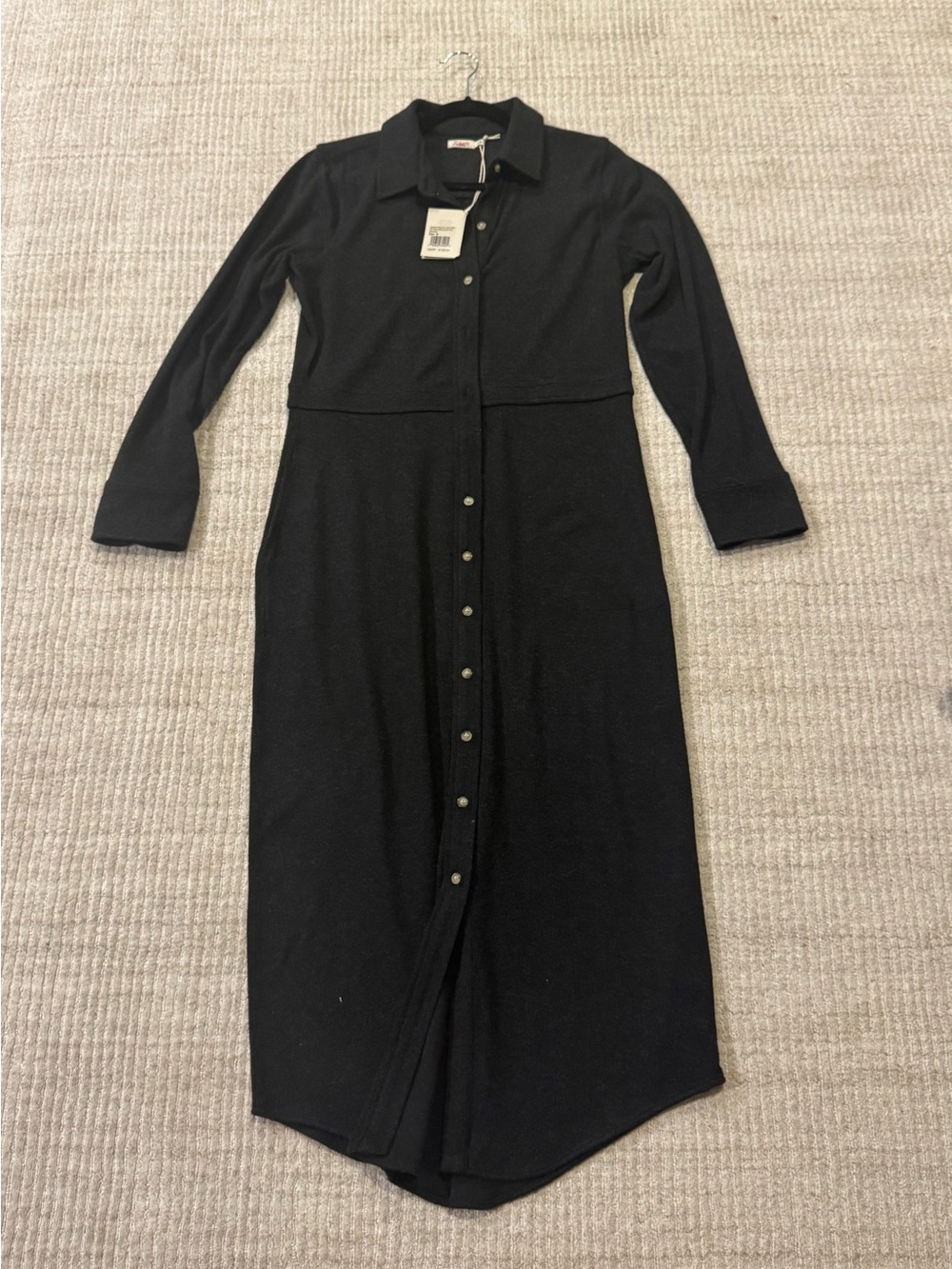 Faherty NWT Charcoal Stretch Knit Button Front Midi Shirt Dress Collared Size M